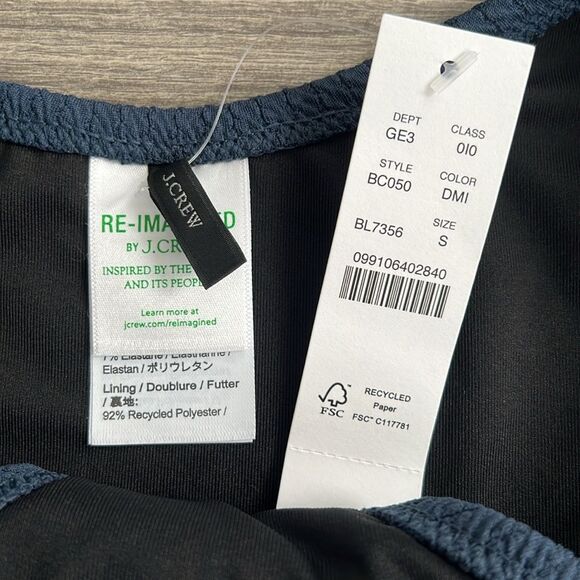 J.CREW Textured Cheeky Bikini Bottom Small Midnight Blue Curved Waist High Cut - Picture 2 of 6